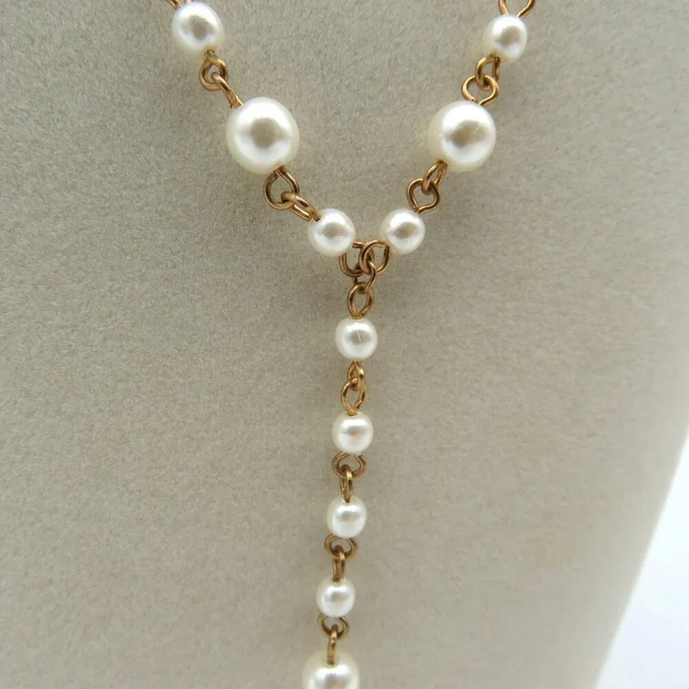 Y Shaped Station Necklace Gold Tone‎ 16